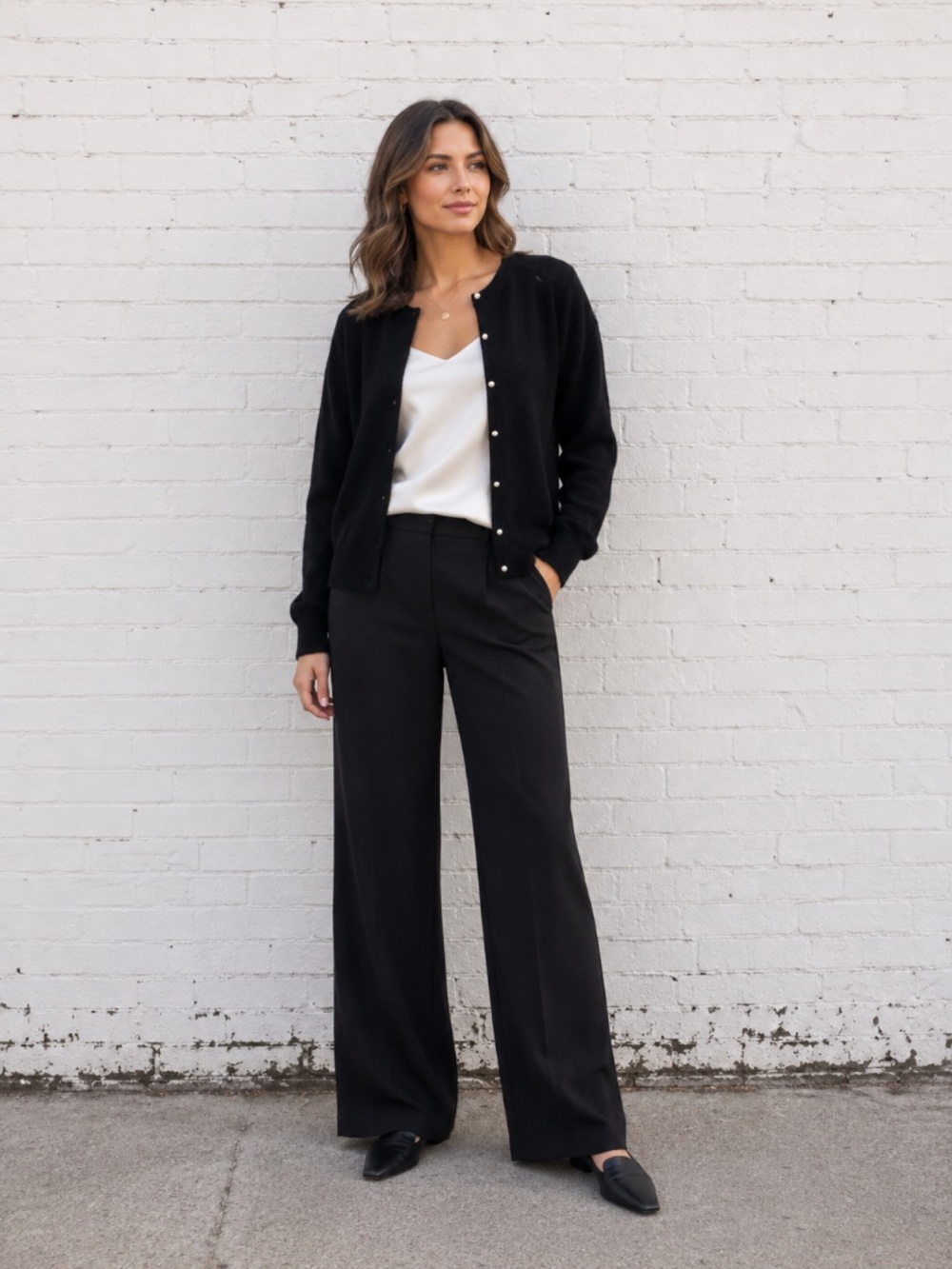 Vintage Black Wool Blend Cardigan Pearl Buttons Long Sleeve XS/S